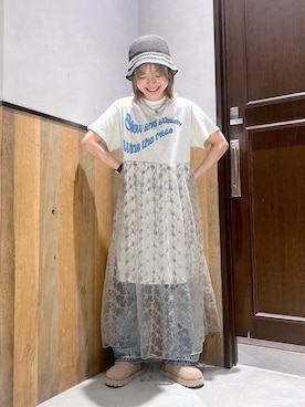 「RAGEBLUE（レイジブルー）のアイテム（ハット）」を使った、ミンチャンさん（レディース・155cm）の夏コーディネート