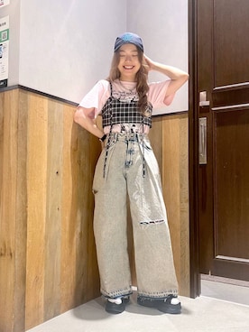 「アイテム（キャップ）」を使った、ミンチャンさん（レディース・155cm・20代）の夏コーディネート
