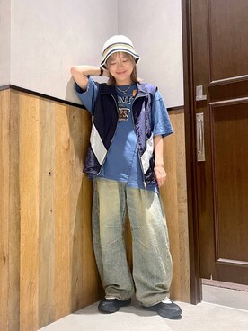 「RAGEBLUE（レイジブルー）のアイテム（ハット）」を使った、ミンチャンさん（レディース・155cm）の夏コーディネート