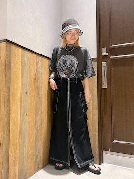 「RAGEBLUE（レイジブルー）のアイテム（ハット）」を使った、ミンチャンさん（レディース・155cm）の夏コーディネート