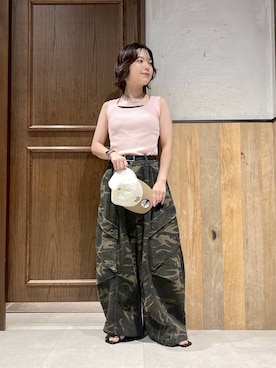 「RAGEBLUE（レイジブルー）の【NEW ERA/ニューエラ】９THIRTY Two-tone Cap/2トーンキャップ（キャップ、ベージュ系）」を使った、ミンチャンさん（レディース）の夏コーディネート