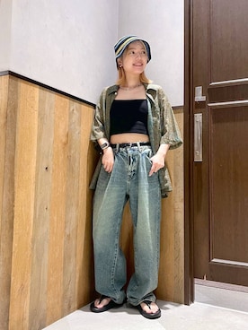 「RAGEBLUE（レイジブルー）のアイテム（ハット）」を使った、ミンチャンさん（レディース・155cm）の夏コーディネート