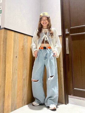 「アイテム（キャップ）」を使った、ミンチャンさん（レディース・155cm・20代）の夏コーディネート