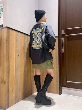 「若見え」｜「アイテム（ニットキャップ/ビーニー）」を使った、ミンチャンさん（レディース・155cm）の秋コーディネート