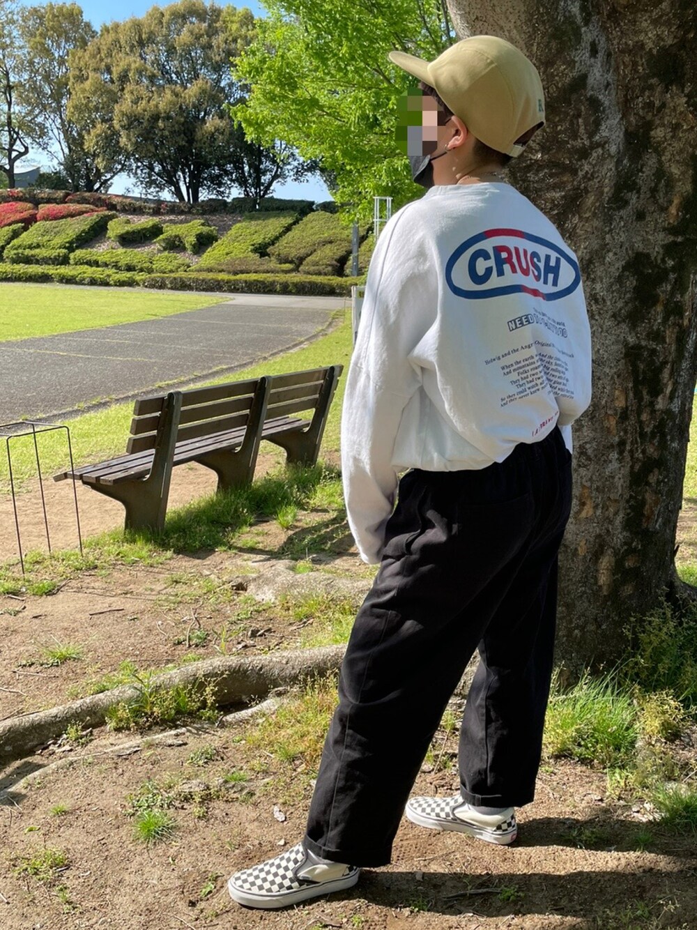 「春コーデ、低身長女子、ストーリート、VANS、キャップ」｜「SPINNSのアイテム（帽子、ベージュ系）」を使った、りこぴんさん（レディース・153cm）の春コーディネートの1枚目の写真
