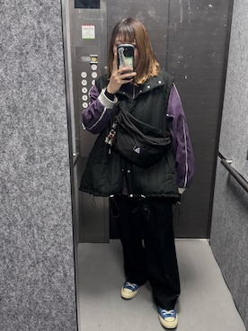 「アイテム（その他アウター、パープル系）」を使った、kasumiさん（レディース・162cm）の冬コーディネート