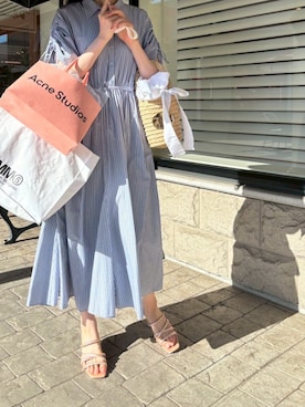 「アイテム（シャツワンピース、ブルー系）」を使った、hさん（レディース・167cm）の夏コーディネート