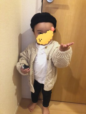 「西松屋（ニシマツヤ）のアイテム（Tシャツ/カットソー）」を使った、主婦ニートの子供たちさん（キッズ・90cm）の冬コーディネート