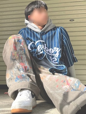「kebozのアイテム（シャツ/ブラウス、ブルー系）」を使った、ゆうきさん（メンズ・175cm）の冬コーディネート
