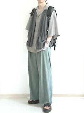 「レザーサンダル」｜「アイテム（その他アウター）」を使った、フリフリさん（メンズ・167cm）の夏コーディネート