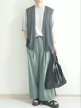 「レザーサンダル」｜「アイテム（その他アウター）」を使った、フリフリさん（メンズ・167cm）の夏コーディネート