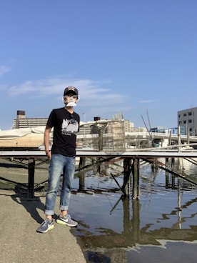 「EDWIN（エドウィン）のアイテム（帽子）」を使った、tomato Windowさん（メンズ・177cm）の夏コーディネート