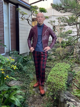 「Paul Smith（ポールスミス）のアイテム（ライダースジャケット）」を使った、柴犬ゴローさん（メンズ・178cm）の秋コーディネート