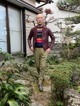 「Paul Smith（ポールスミス）のアイテム（ライダースジャケット）」を使った、柴犬ゴローさん（メンズ・178cm）の冬コーディネート