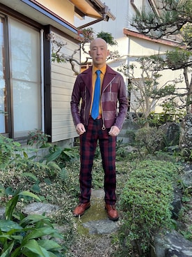 「Paul Smith（ポールスミス）のアイテム（ライダースジャケット）」を使った、柴犬ゴローさん（メンズ・178cm）の冬コーディネート