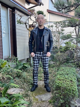 「Paul Smith（ポールスミス）のアイテム（ライダースジャケット）」を使った、柴犬ゴローさん（メンズ・178cm）の冬コーディネート
