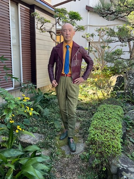 「Paul Smith（ポールスミス）のアイテム（ライダースジャケット）」を使った、柴犬ゴローさん（メンズ・178cm）の秋コーディネート
