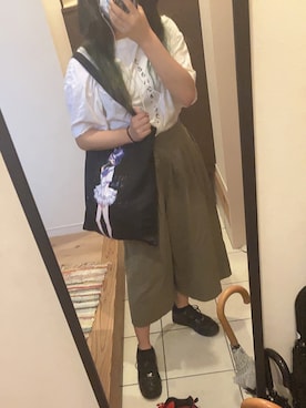 「ナイキエアフォースのアイテム（スニーカー、ブラック系）」を使った、🍶🌸さん（レディース・156cm）の夏コーディネート