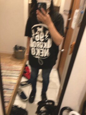 「しまむら（シマムラ）のアイテム（Tシャツ/カットソー、ブラック系）」を使った、🍶🌸さん（レディース・156cm）の秋コーディネート