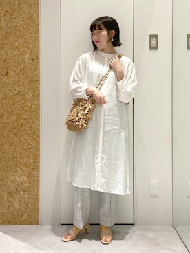 「ストライプパンツ」｜「アイテム（ワンピース/ドレス）」を使った、やまゆかさん（レディース・161cm）の春コーディネート