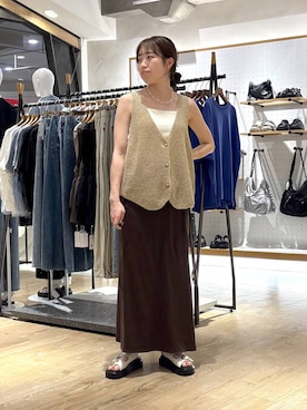 「LEPSIM（レプシィム）のスラブラップスカート　1043495（スカート、ブラウン系）」を使った、やまゆかさん（レディース・161cm）の夏コーディネート