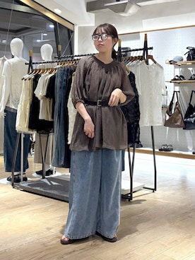 「LEPSIM（レプシィム）のアソート伊達メガネ　630043（メガネ、ブラック系）」を使った、やまゆかさん（レディース・161cm）の春コーディネート