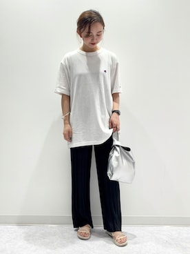 「RAG MACHINE（ラグマシーン）のアイテム（バッグ）」を使った、matsunaga tomoeさん（レディース・157cm）の夏コーディネート