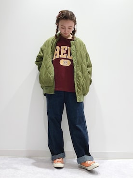 「オールスター」｜「アイテム（MA-1）」を使った、matsunaga tomoeさん（レディース・157cm）の秋コーディネート