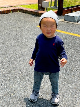 「COMME CA ISM（コムサイズム）のアイテム（帽子）」を使った、toiroさん（キッズ・90cm）の春コーディネート