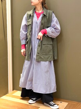 「春カラー」｜「アイテム（ダウンベスト）」を使った、たばさんさん（レディース・158cm）の春コーディネート