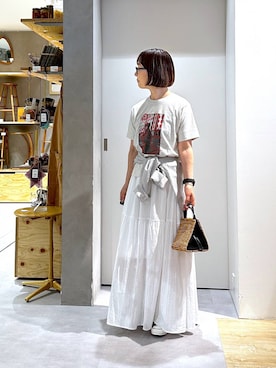 「studio CLIP（スタディオクリップ）の【daily CLIP】ラフスケッチミドルT（Tシャツ/カットソー、ベージュ系）」を使った、さちち さん（レディース・156cm）の夏コーディネート
