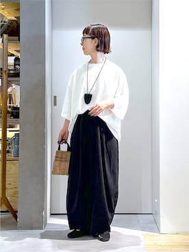 「アイテム（かごバッグ）」を使った、さちち さん（レディース・156cm）の夏コーディネート