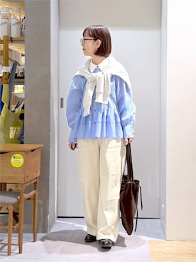 「studio CLIP（スタディオクリップ）の【daily CLIP】刺繍ハーフジッププルオーバー（スウェット、グレー系）」を使った、さちち さん（レディース・157cm）の秋コーディネート