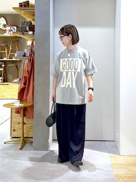 「studio CLIP（スタディオクリップ）のダブルクロスタックパンツ[プチ・プラスサイズあり]（その他パンツ、ベージュ系）」を使った、さちち さん（レディース・156cm）の春コーディネート