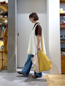 「studio CLIP（スタディオクリップ）の【daily CLIP】ラウンドアームT（Tシャツ/カットソー、ホワイト系）」を使った、さちち さん（レディース・156cm）の夏コーディネート