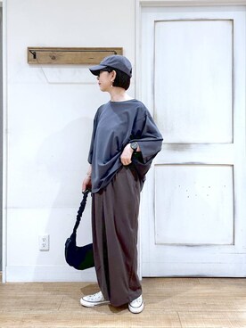 「studio CLIP（スタディオクリップ）のウォッシュロゴキャップ（キャップ）」を使った、さちち さん（レディース・156cm）の夏コーディネート