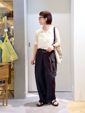 「studio CLIP（スタディオクリップ）の【daily CLIP】2WAYイージーパンツ（デニムパンツ、ブラック系）」を使った、さちち さん（レディース・157cm）の夏コーディネート