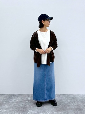 「アイテム（デニムスカート）」を使った、さちち さん（レディース・156cm）の秋コーディネート