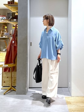 「studio CLIP（スタディオクリップ）の【daily CLIP】2WAYレザートート（トートバッグ、ブラック系）」を使った、さちち さん（レディース・156cm）の春コーディネート