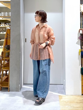 「niko and...（ニコアンド）のメタルパール調ビーズネックレス（ネックレス）」を使った、さちち さん（レディース・156cm・50代）の夏コーディネート