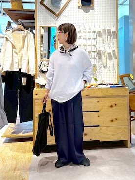 「studio CLIP（スタディオクリップ）のダブルクロスタックパンツ[プチ・プラスサイズあり]（その他パンツ、グレー系）」を使った、さちち さん（レディース・156cm）の春コーディネート