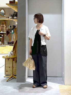 「studio CLIP（スタディオクリップ）の【daily CLIP】さらりタックスラックス（スラックス、グレー系）」を使った、さちち さん（レディース・156cm）の夏コーディネート