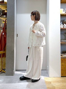 「studio CLIP（スタディオクリップ）のダブルクロスタックパンツ[プチ・プラスサイズあり]（その他パンツ、ベージュ系）」を使った、さちち さん（レディース・156cm）の春コーディネート