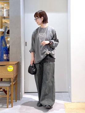 「studio CLIP（スタディオクリップ）の【嬉々!!CREATIVE×daily CLIP】ピグメントロングスリーブTシャツ（Tシャツ/カットソー、その他）」を使った、さちち さん（レディース・157cm）の秋コーディネート