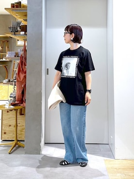 「studio CLIP（スタディオクリップ）の【daily CLIP】ルーズストレートデニム（デニムパンツ、ブルー系）」を使った、さちち さん（レディース・156cm）の春コーディネート