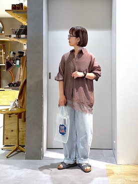 「studio CLIP（スタディオクリップ）の【daily CLIP】holiday オーガンジー刺繍バッグ（トートバッグ、ホワイト系）」を使った、さちち さん（レディース・156cm）の夏コーディネート