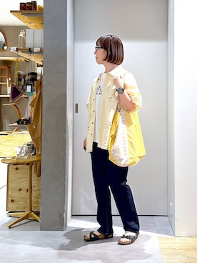 「studio CLIP（スタディオクリップ）の【daily CLIP】TIMETABLE Tシャツ（Tシャツ/カットソー、ホワイト系）」を使った、さちち さん（レディース・156cm）の夏コーディネート
