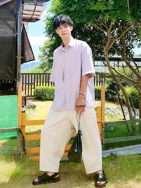 「EMMA  CLOTHES」｜「アイテム（サンダル）」を使った、ももたろすさん（メンズ・176cm）の夏コーディネート