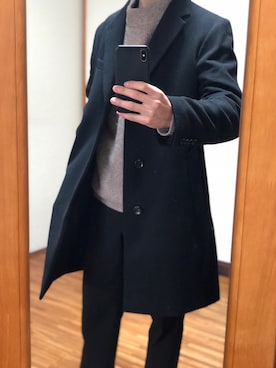 「RAGEBLUE（レイジブルー）のアイテム（チェスターコート）」を使った、taketakeさん（メンズ・165cm）の冬コーディネート