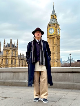 「H&M（エイチ・アンド・エム）のアイテム（帽子）」を使った、ヴァンパイアようくんさん（メンズ・177cm）の冬コーディネート